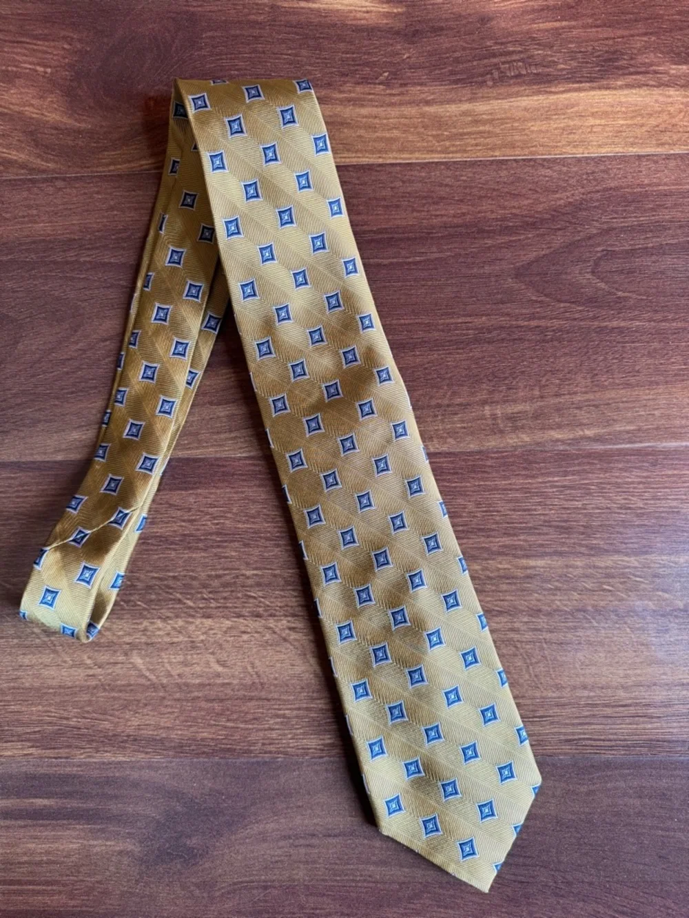 JOS A. BANK Executive Collection Mustard Yellow Tie with Navy Diamond Motif